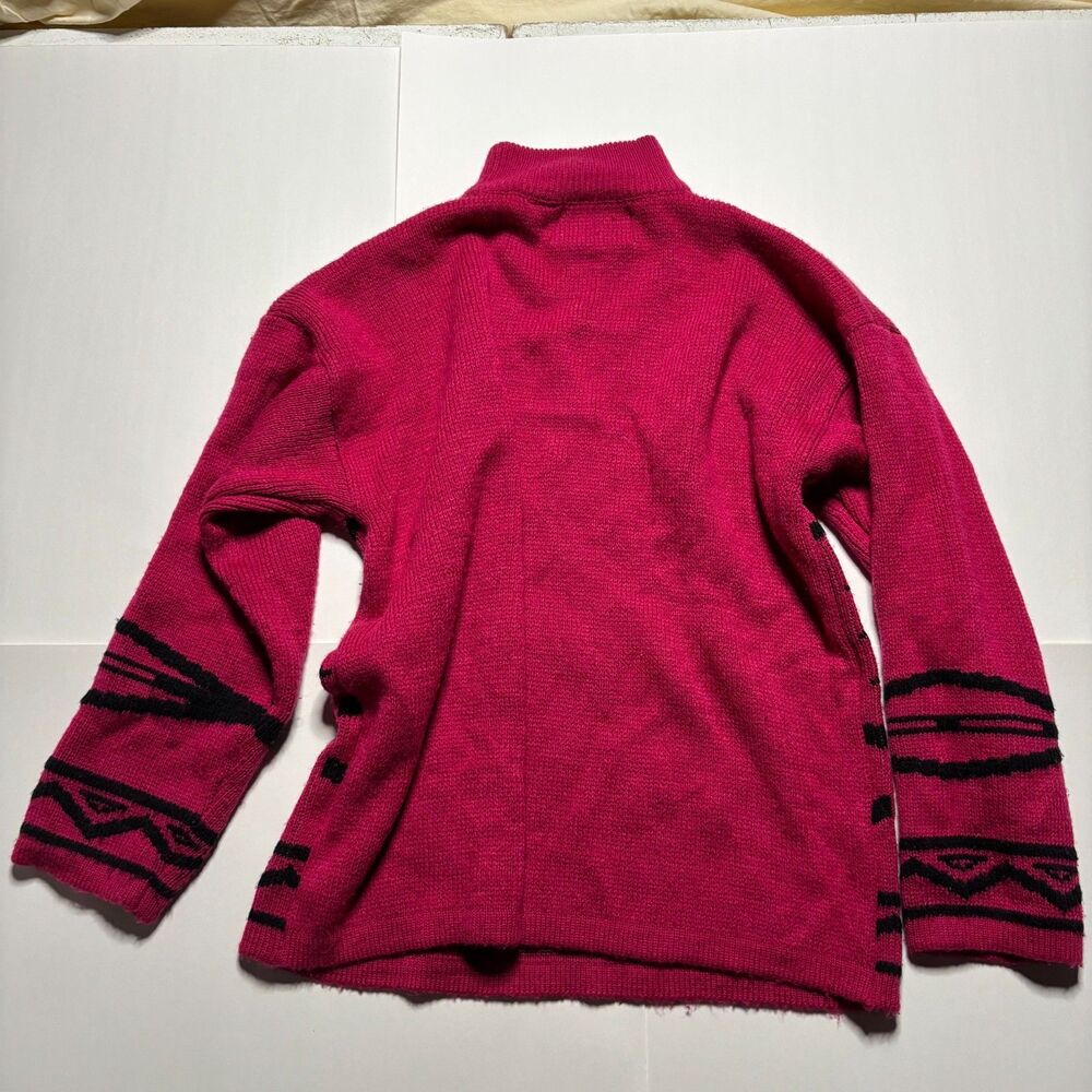 Vintage Retro Vibrant Pink Geometric Turtleneck Sweater 80's 90's - Picture 7 of 9